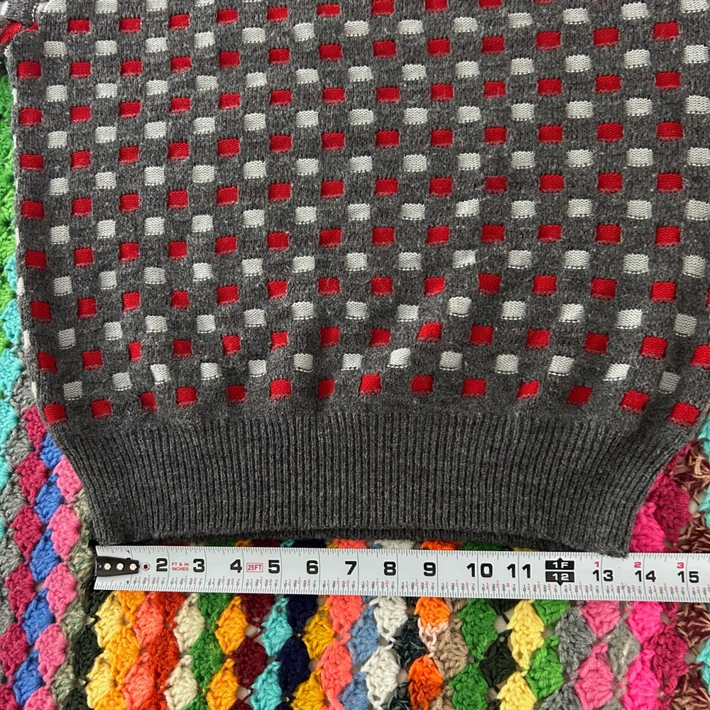 Vintage 90s Checkerboard Plaid Pattern Chunky Knit Grandpa Sweater Acade… - Picture 11 of 13